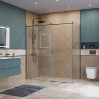 Душевой уголок BelBagno SOFT_CLOSE-2-AH-1-180/80-C-GM, 180 х 80 см, стекло прозрачное, профиль вороненая сталь, gunmetal