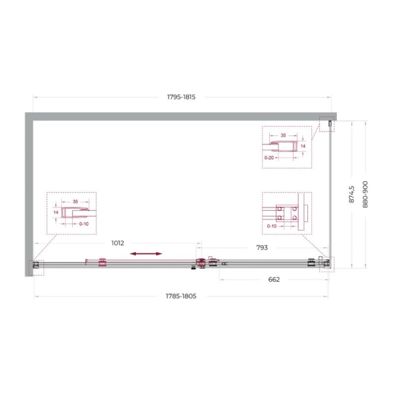 Душевой уголок BelBagno SOFT_CLOSE-2-AH-1-180/90-C-GM, 180 х 90 см, стекло прозрачное, профиль вороненая сталь, gunmetal