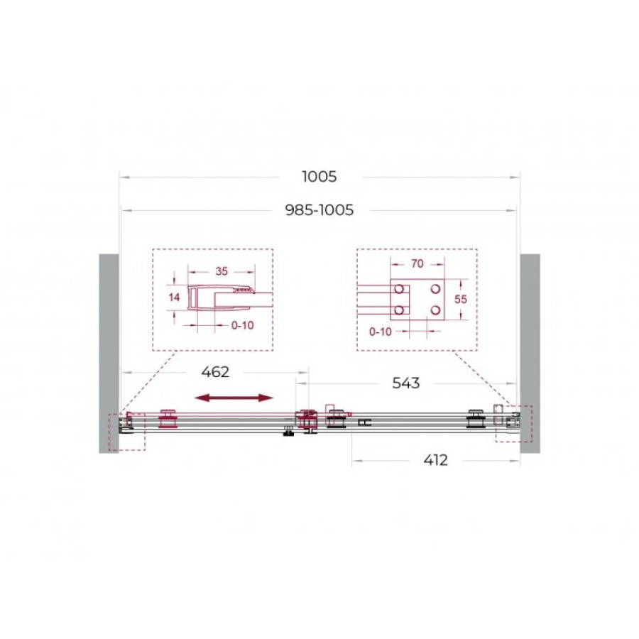 Душевая дверь BelBagno SOFT_CLOSE-2-BF-1-100-C-GM, 100 см, стекло прозрачное, профиль вороненая сталь, gunmetal