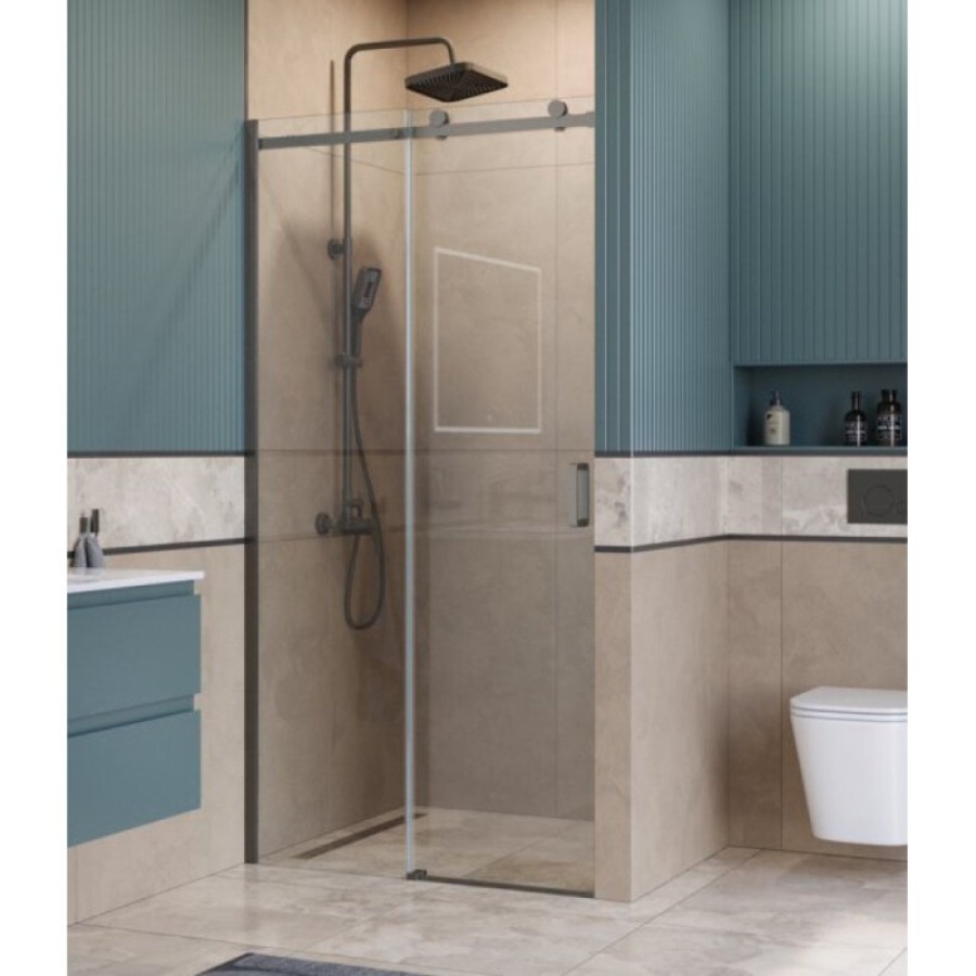 Душевая дверь BelBagno SOFT_CLOSE-2-BF-1-110-C-GM, 110 см, стекло прозрачное, профиль вороненая сталь, gunmetal
