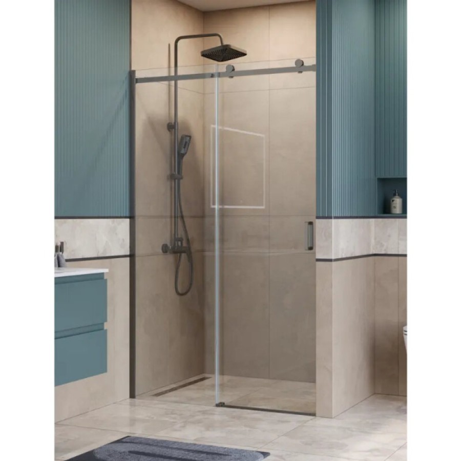 Душевая дверь BelBagno SOFT_CLOSE-2-BF-1-130-C-GM, 130 см, стекло прозрачное, профиль вороненая сталь, gunmetal