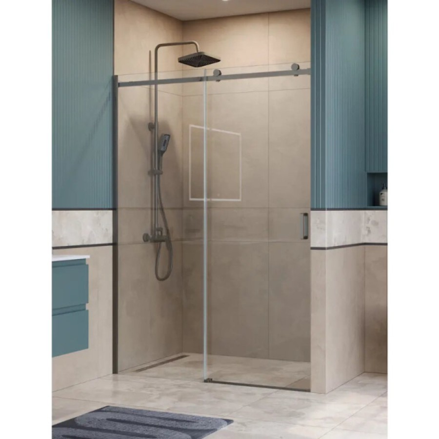 Душевая дверь BelBagno SOFT_CLOSE-2-BF-1-140-C-GM, 140 см, стекло прозрачное, профиль вороненая сталь, gunmetal