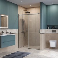 Душевая дверь BelBagno SOFT_CLOSE-2-BF-1-150-C-GM, 150 см, стекло прозрачное, профиль вороненая сталь, gunmetal
