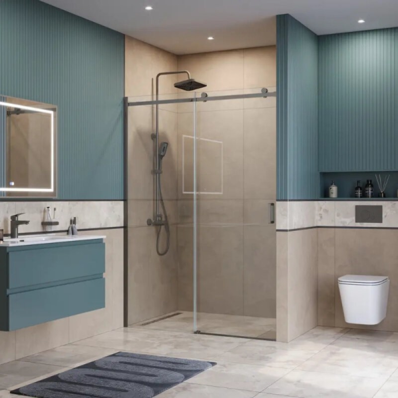 Душевая дверь BelBagno SOFT_CLOSE-2-BF-1-150-C-GM, 150 см, стекло прозрачное, профиль вороненая сталь, gunmetal