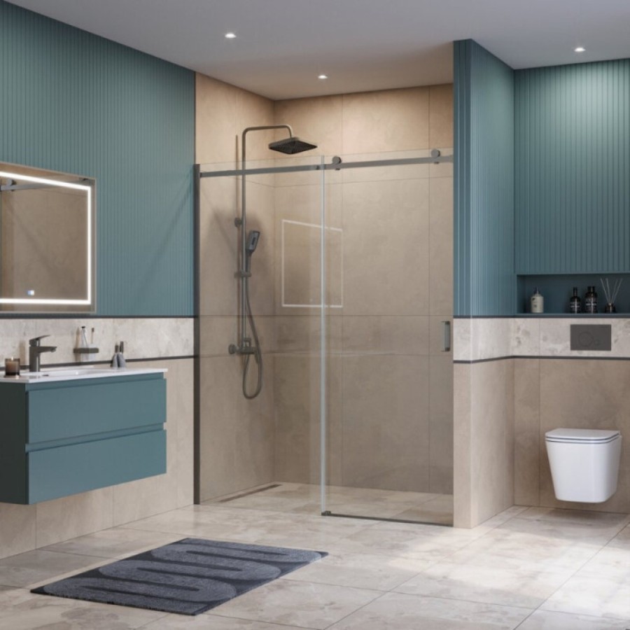 Душевая дверь BelBagno SOFT_CLOSE-2-BF-1-160-C-GM, 160 см, стекло прозрачное, профиль вороненая сталь, gunmetal