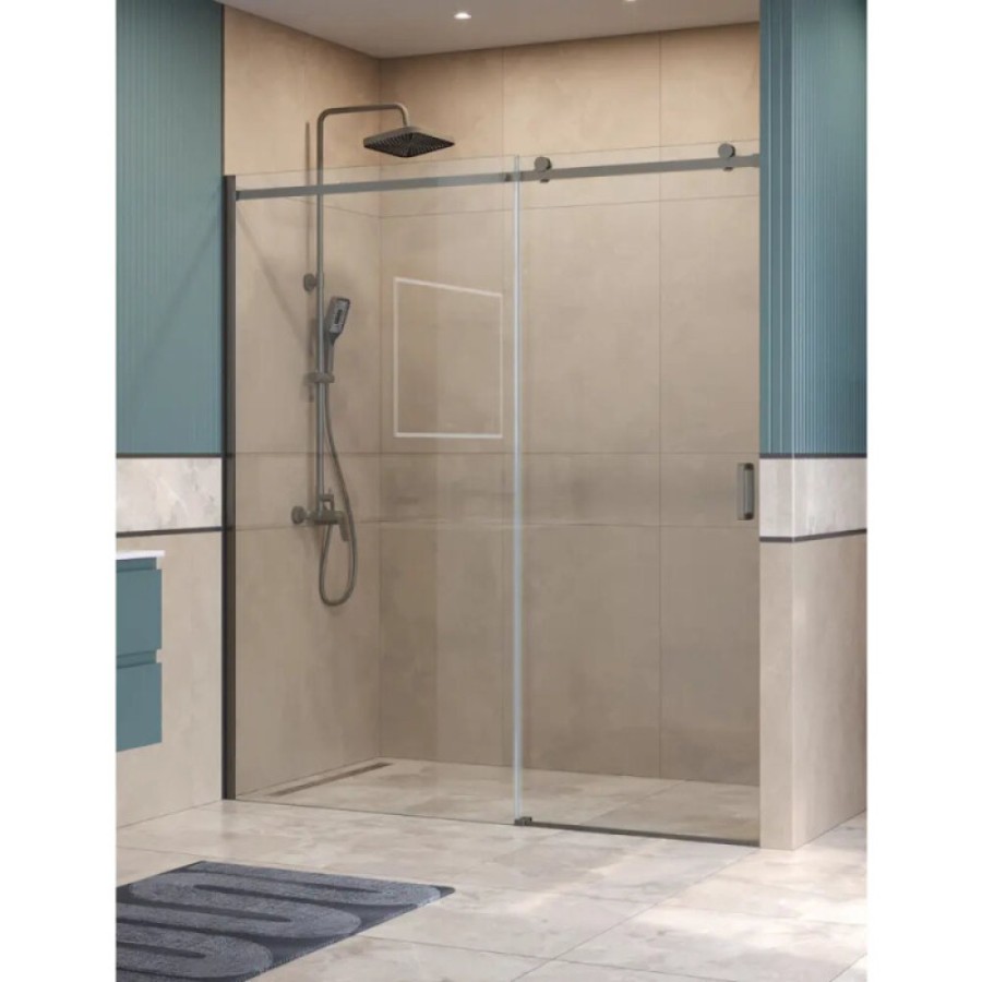 Душевая дверь BelBagno SOFT_CLOSE-2-BF-1-180-C-GM, 180 см, стекло прозрачное, профиль вороненая сталь, gunmetal