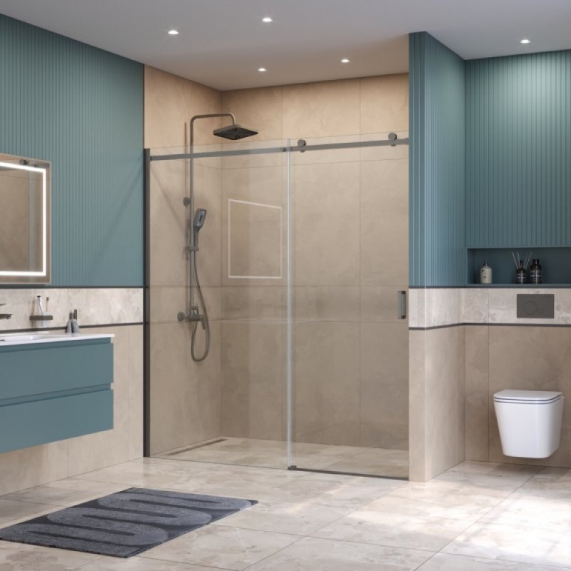 Душевая дверь BelBagno SOFT_CLOSE-2-BF-1-180-C-GM, 180 см, стекло прозрачное, профиль вороненая сталь, gunmetal