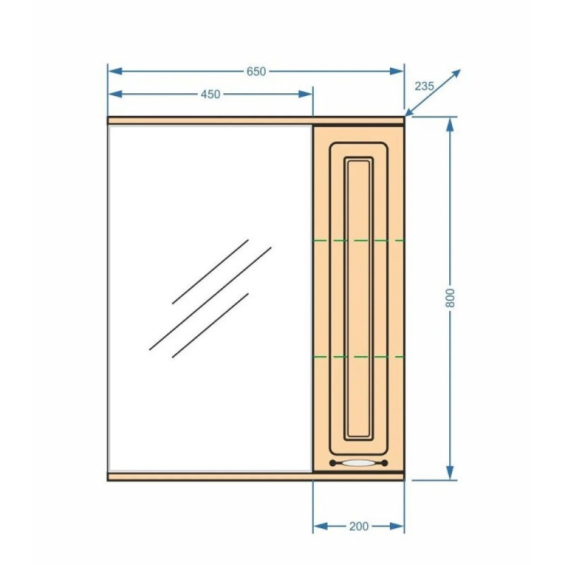 Зеркальный шкаф Stella Polar Кармела 65/C SP-00000181, 65 см, подвесной, правый, карпатская ель