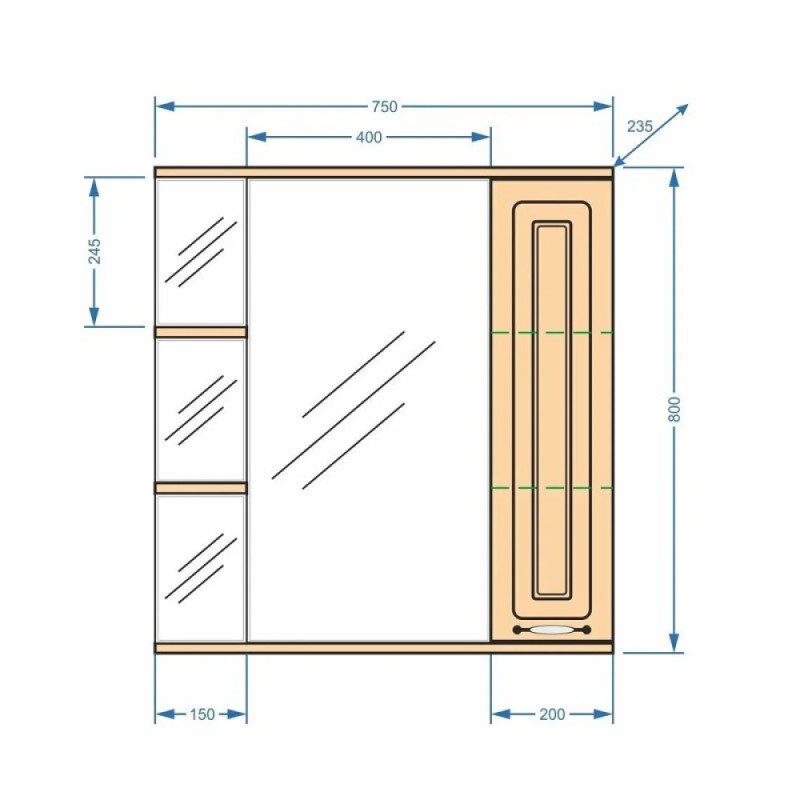 Зеркальный шкаф Stella Polar Кармела 75/C SP-00000182, 75 см, подвесной, правый, карпатская ель