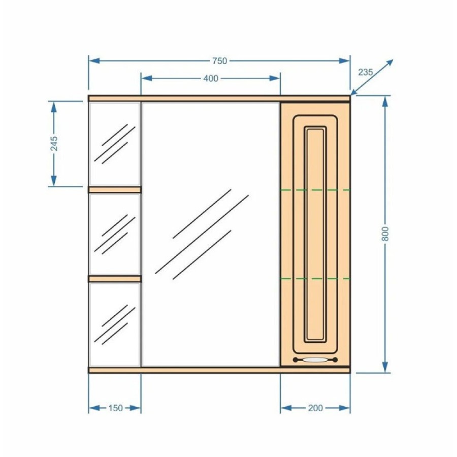 Зеркальный шкаф Stella Polar Кармела 75/C SP-00000182, 75 см, подвесной, правый, карпатская ель