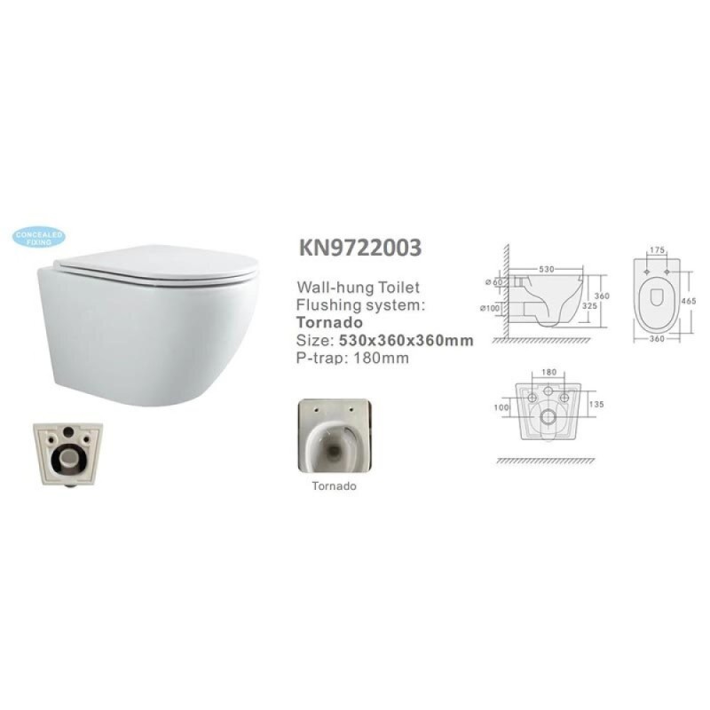 Подвесной унитаз Stella Polar Дения KN9722003, SP-00001845, безободковый, смыв торнадо, крышка-сиденье микролифт, белый
