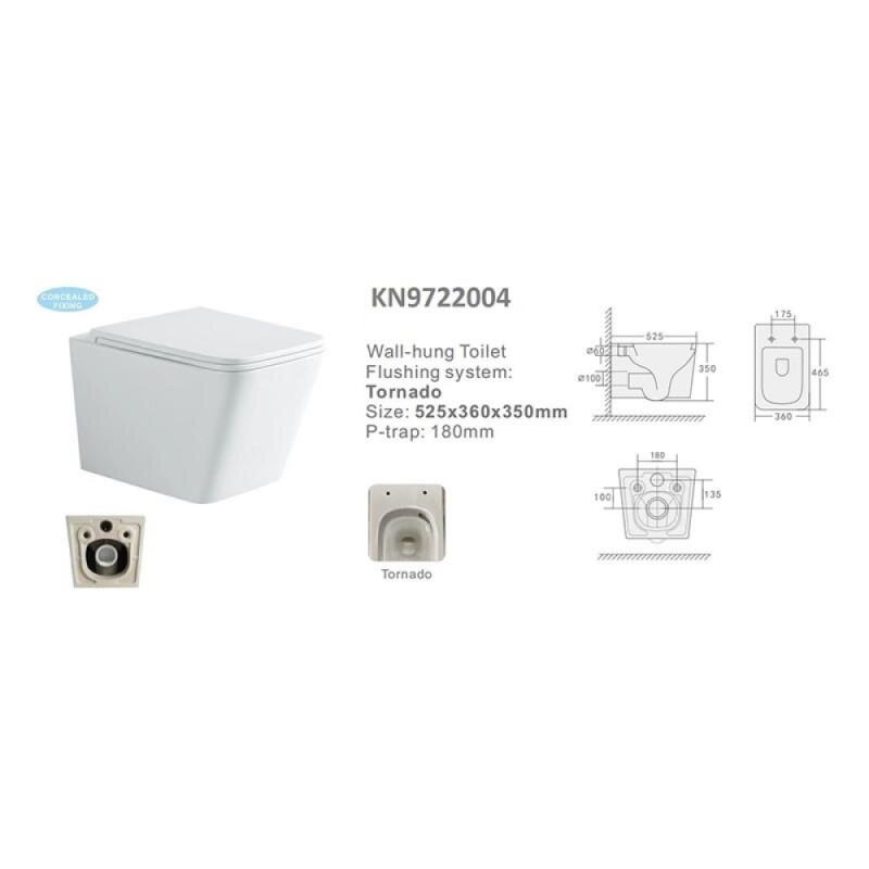 Подвесной унитаз Stella Polar Ибица KN9722004, SP-00001846, безободковый, смыв торнадо, крышка-сиденье микролифт, белый