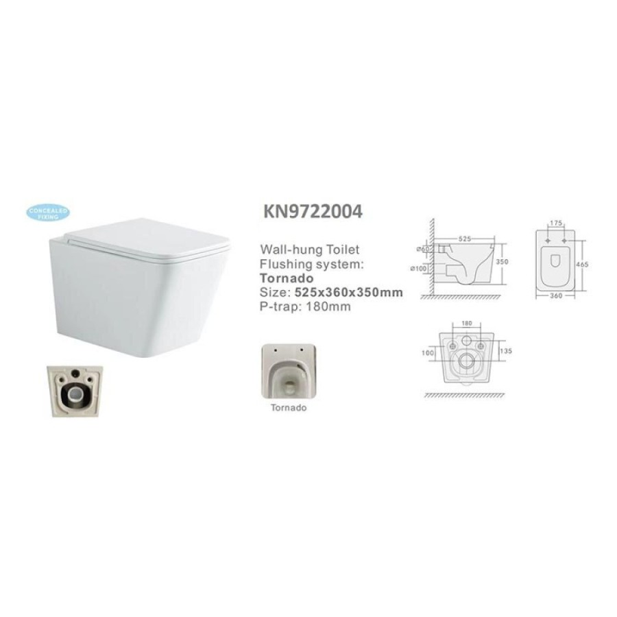 Подвесной унитаз Stella Polar Ибица KN9722004, SP-00001846, безободковый, смыв торнадо, крышка-сиденье микролифт, белый