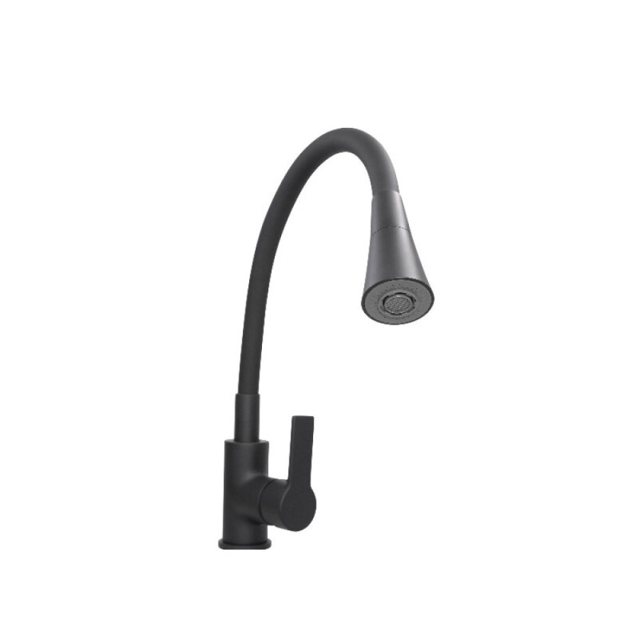 Смеситель для кухонной мойки Stella Polar Тулуза SP-00001980, с гибким изливом, цвет черный матовый