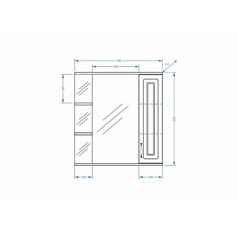 Зеркальный шкаф Stella Polar Кармела SP-00002032, 75 см, белое серебро, правый