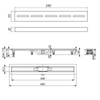 Дренажный канал Timo Eco SP10-600, 60 см, желоб из пластика, перфорированная решетка, хром, SP10600-SG10600