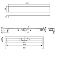 Дренажный канал Timo Eco SP10-800, 80 см, желоб из пластика, вставка под плитку, хром, SP10800-PG10800