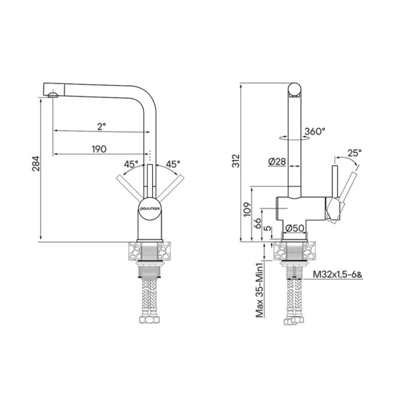 Смеситель Paulmark Spring Sp212067-BG, для кухонной мойки, брашированное золото