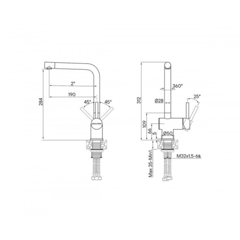 Смеситель Paulmark Spring Sp212067-BS, для кухонной мойки, брашированная сталь