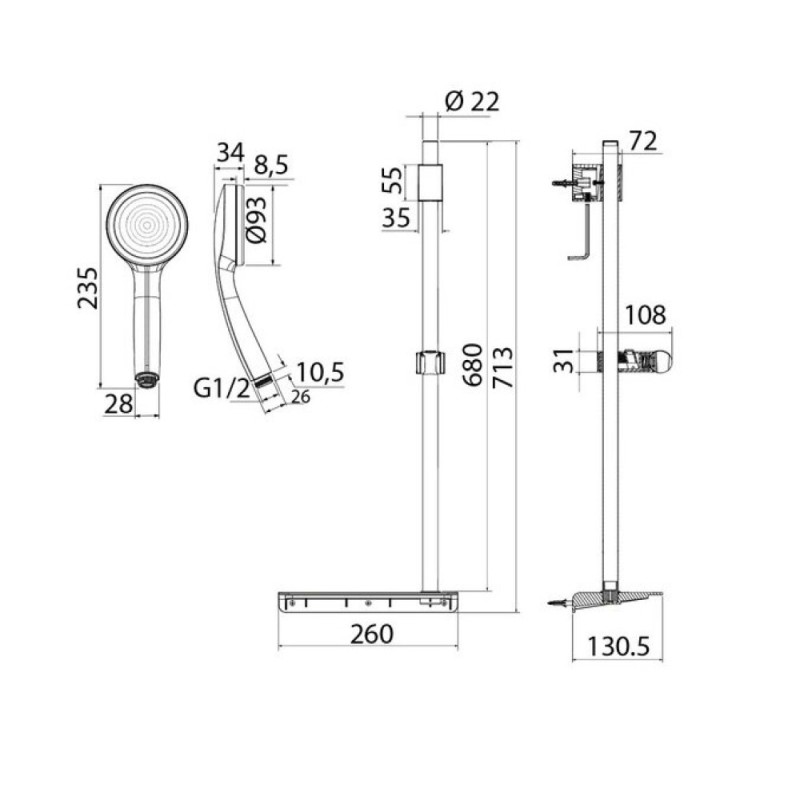 Душевой гарнитур Iddis SpaHome SPA1F68i16, хром, 1 режим струи