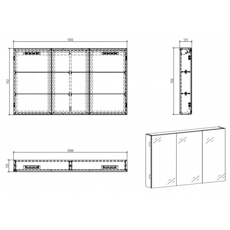 Зеркальный шкаф BelBagno SPC-3A-DL-BL-1200 с LED (светодиодной) подсветкой, 120 х 70,2 см