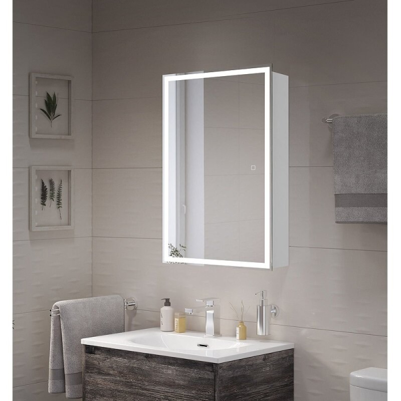 Зеркальный шкаф BelBagno SPC-GRT-600/800-1A-LED-TCH, 60 см, с LED подсветкой, белый