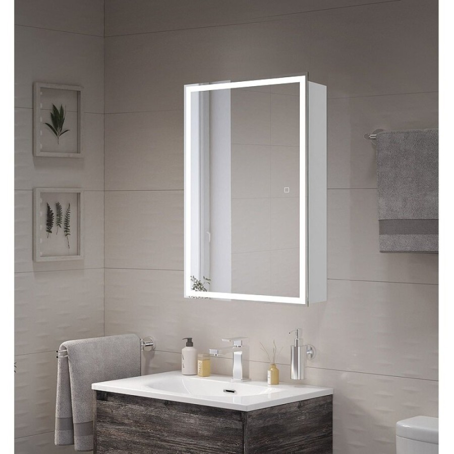Зеркальный шкаф BelBagno SPC-GRT-600/800-1A-LED-TCH, 60 см, с LED подсветкой, белый