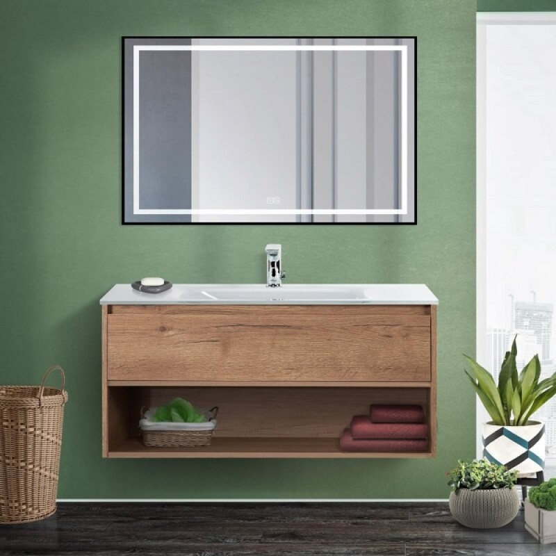 Зеркало BelBagno Kraft SPC-KRAFT-1000-800-LED-TCH-WARM-NERO, 100 см, со встроенной подсветкой и подогревом, черный
