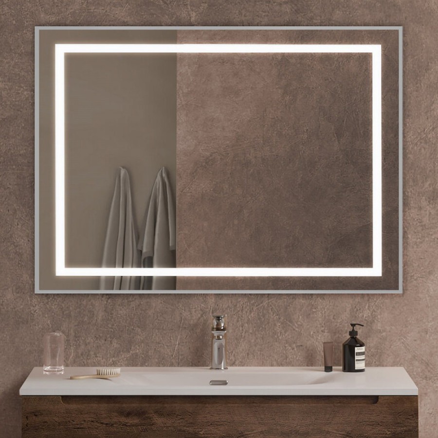 Зеркало BelBagno Kraft SPC-KRAFT-1000-800-SENS-AL, 100 см, с LED подсветкой, с сенсорным выключателем, сатин