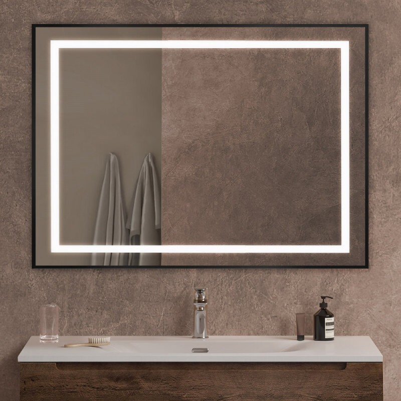 Зеркало BelBagno Kraft SPC-KRAFT-1000-800-SENS-NERO, 100 см, с LED подсветкой, с сенсорным выключателем, цвет рамы черный