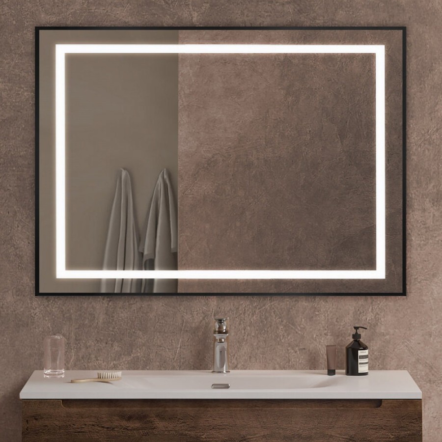Зеркало BelBagno Kraft SPC-KRAFT-1000-800-SENS-NERO, 100 см, с LED подсветкой, с сенсорным выключателем, цвет рамы черный