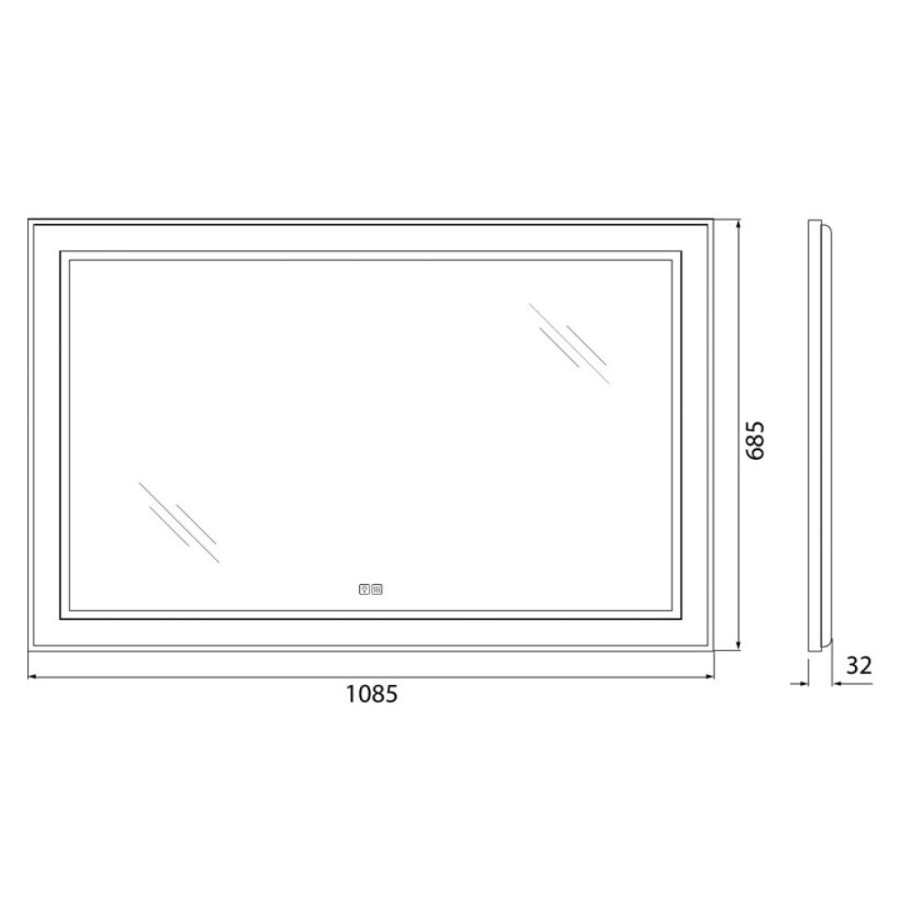 Зеркало BelBagno Kraft SPC-KRAFT-1085-685-TCH-WARM 108.5 см, светодиодная подсветка, с сенсорным выключателем, с подогревом, сатин