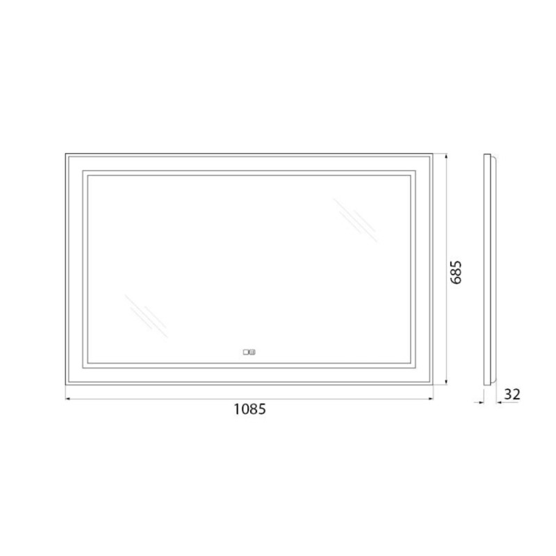 Зеркало BelBagno Kraft SPC-KRAFT-1085-685-TCH-WARM-NERO 108.5 см, светодиодная подсветка, с сенсорным выключателем, с подогревом, черный