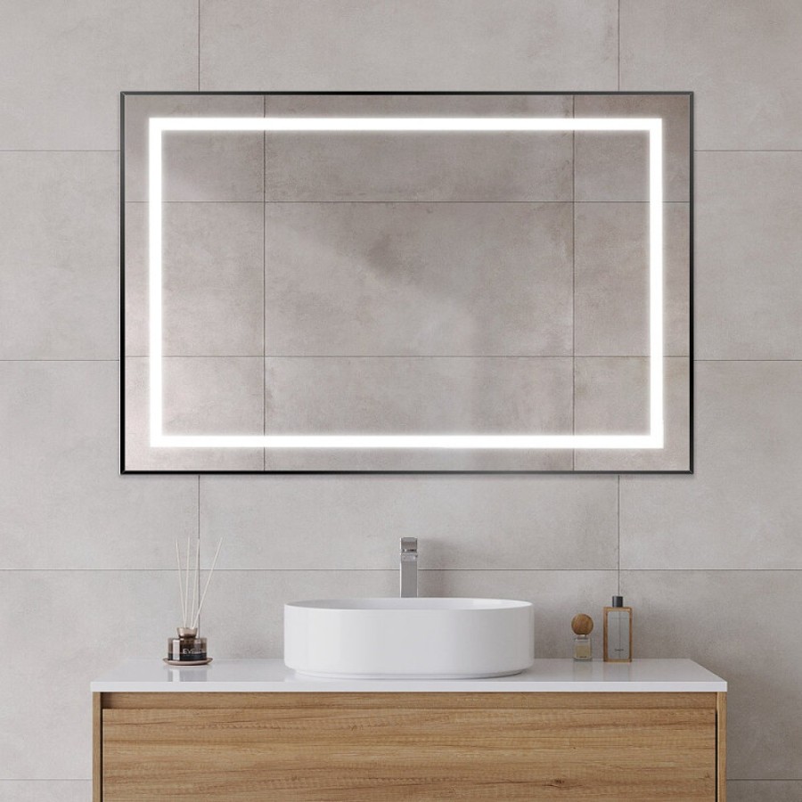Зеркало BelBagno Kraft SPC-KRAFT-1200-800-SENS-NERO, 120 см, с LED подсветкой, с сенсорным выключателем, цвет рамы черный