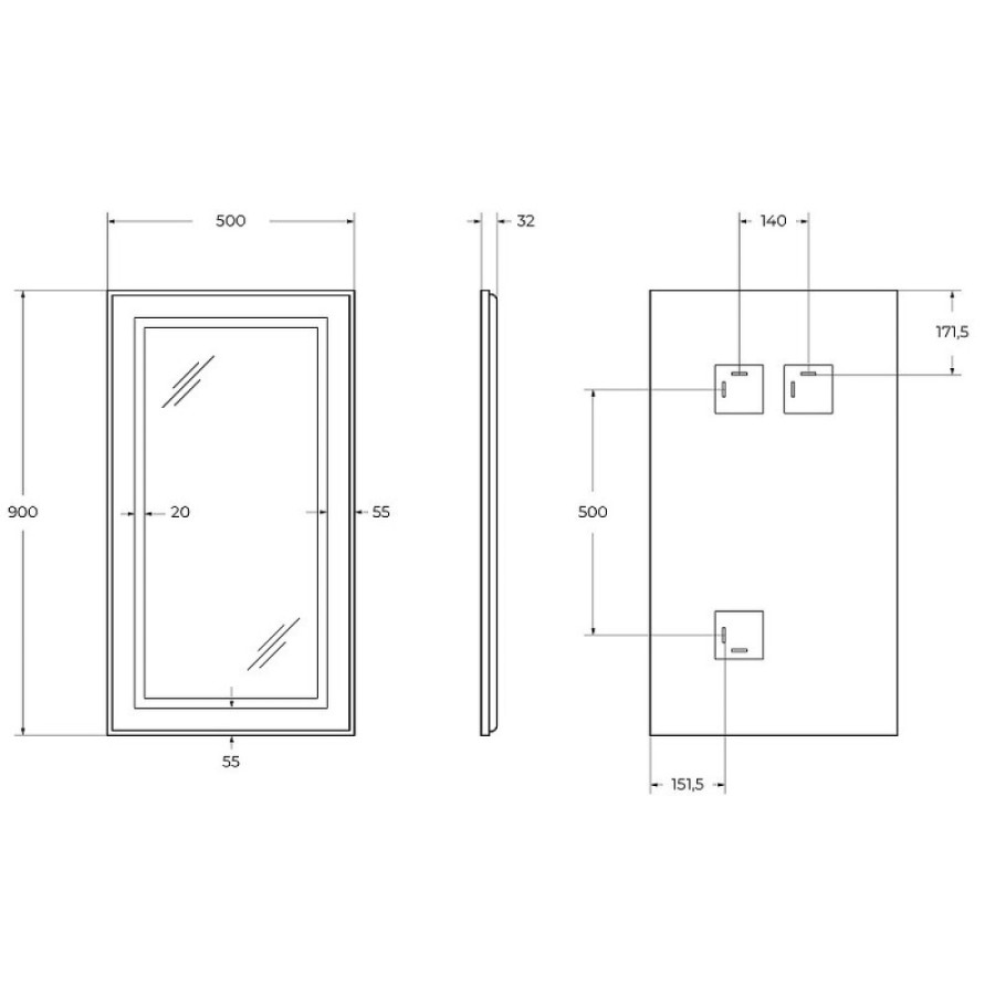 Зеркало BelBagno Kraft SPC-KRAFT-500-900-SENS-AL, 50 см, с LED подсветкой, с сенсорным выключателем, цвет рамы черный