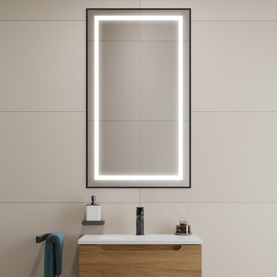 Зеркало BelBagno Kraft SPC-KRAFT-500-900-SENS-AL, 50 см, с LED подсветкой, с сенсорным выключателем, цвет рамы черный