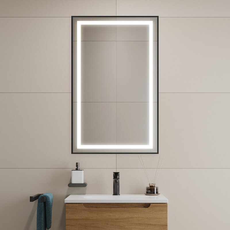 Зеркало BelBagno Kraft SPC-KRAFT-500-900-SENS-NERO, 50 см, с LED подсветкой, с сенсорным выключателем, цвет рамы черный