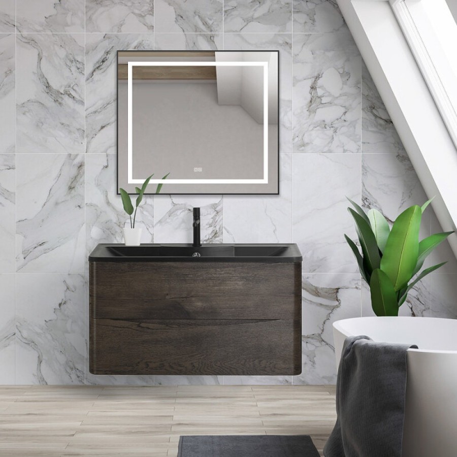 Зеркало BelBagno Kraft SPC-KRAFT-555-1700-TCH-PIA-NERO 88.5 см, светодиодная подсветка, с сенсорным выключателем, с подогревом, черный