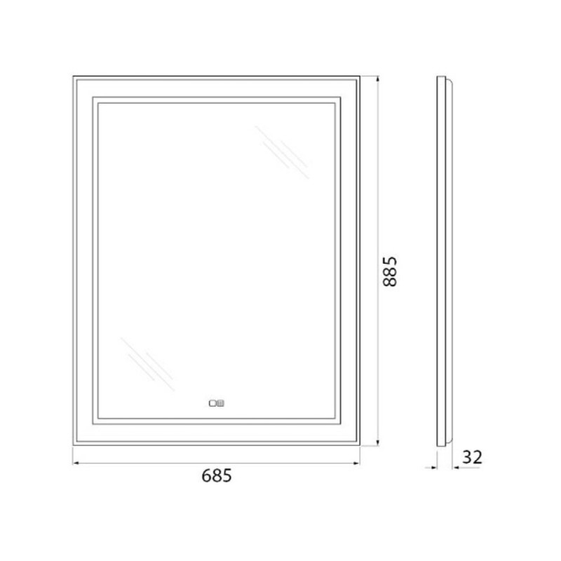Зеркало BelBagno Kraft SPC-KRAFT-685-885-TCH-WARM 68.5 см, светодиодная подсветка, с сенсорным выключателем, с подогревом, сатин