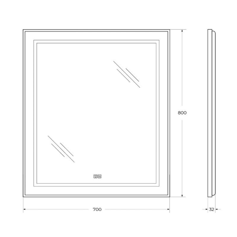 Зеркало BelBagno Kraft SPC-KRAFT-700-800-LED-TCH-WARM-NERO, 70 х 80 см, со встроенной подсветкой и подогревом, черный