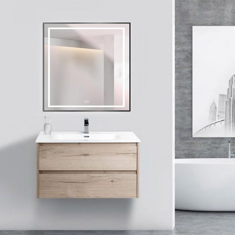 Зеркало BelBagno Kraft SPC-KRAFT-700-800-LED-TCH-WARM-NERO, 70 х 80 см, со встроенной подсветкой и подогревом, черный
