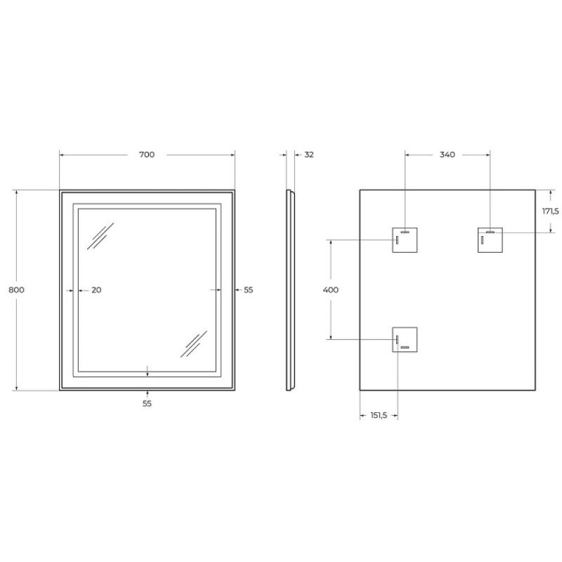 Зеркало BelBagno Kraft SPC-KRAFT-700-800-SENS-NERO, 70 см, с LED подсветкой, с сенсорным выключателем, цвет рамы черный