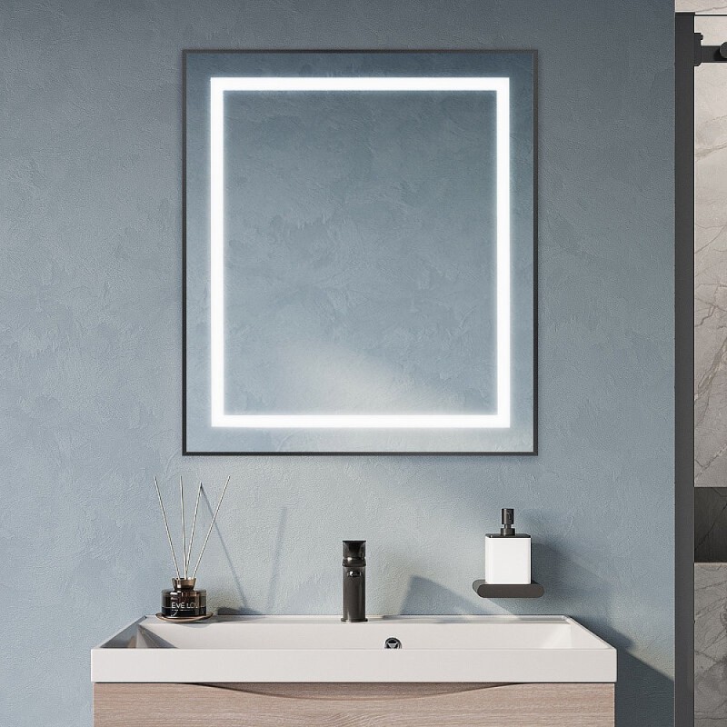Зеркало BelBagno Kraft SPC-KRAFT-700-800-SENS-NERO, 70 см, с LED подсветкой, с сенсорным выключателем, цвет рамы черный