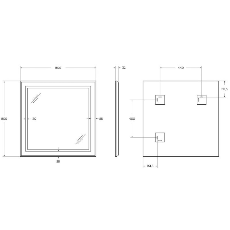 Зеркало BelBagno Kraft SPC-KRAFT-800-800-SENS-NERO, 80 см, с LED подсветкой, с сенсорным выключателем, цвет рамы черный