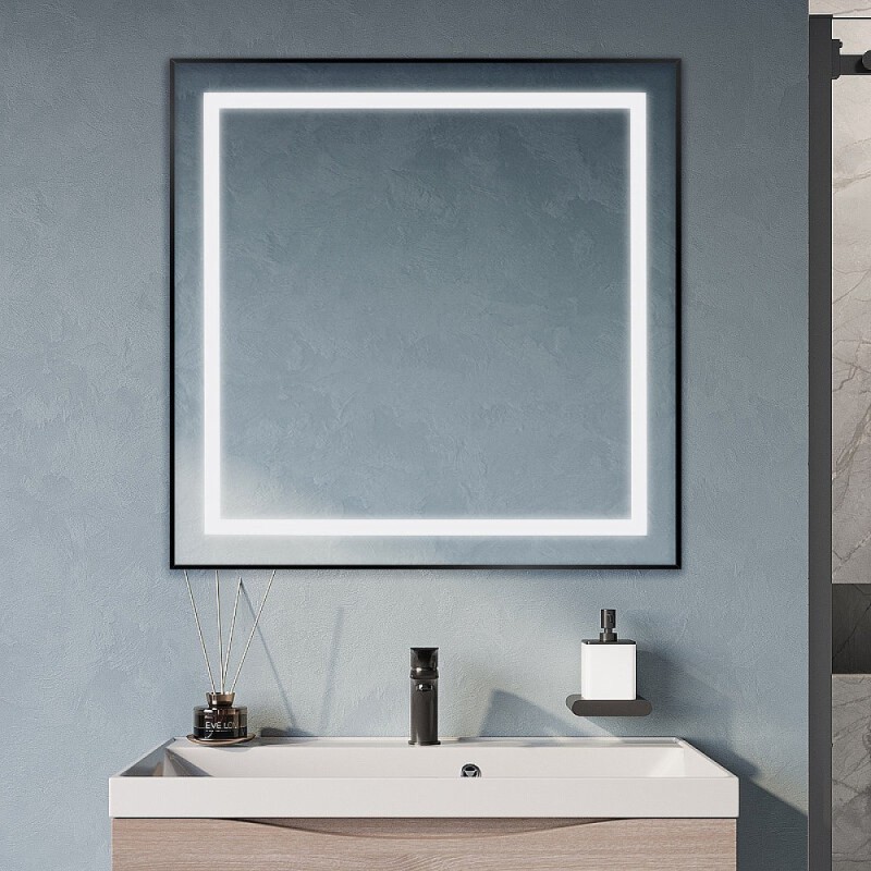 Зеркало BelBagno Kraft SPC-KRAFT-800-800-SENS-NERO, 80 см, с LED подсветкой, с сенсорным выключателем, цвет рамы черный