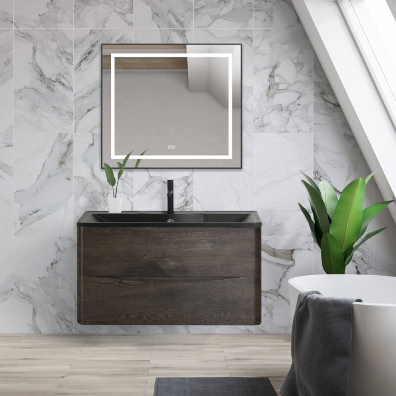 Зеркало BelBagno Kraft SPC-KRAFT-885-785-TCH-WARM-NERO 88.5 см, светодиодная подсветка, с сенсорным выключателем, с подогревом, черный