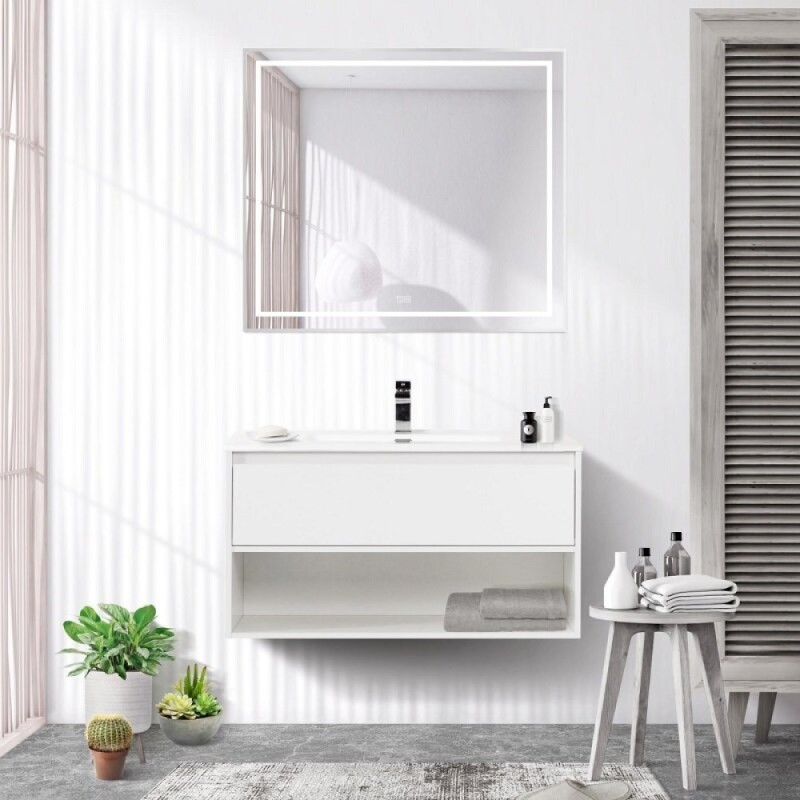 Зеркало BelBagno Kraft SPC-KRAFT-900-800-LED-TCH-WARM, 90 см, со встроенной подсветкой и подогревом, сатин