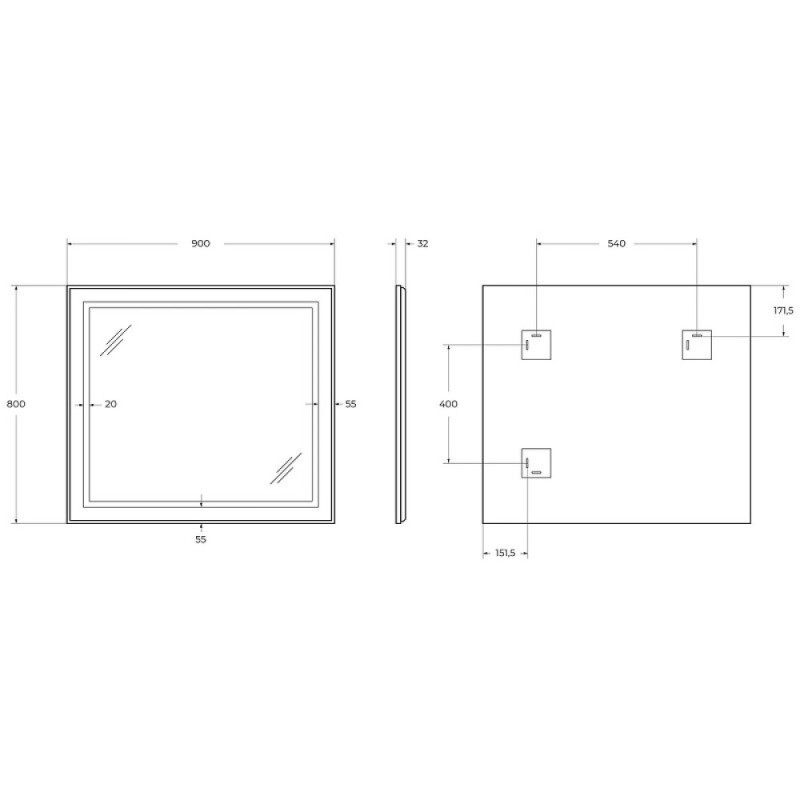 Зеркало BelBagno Kraft SPC-KRAFT-900-800-SENS-AL, 90 см, с LED подсветкой, с сенсорным выключателем, цвет рамы сатин