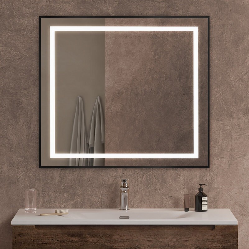 Зеркало BelBagno Kraft SPC-KRAFT-900-800-SENS-NERO, 90 см, с LED подсветкой, с сенсорным выключателем, цвет рамы черный
