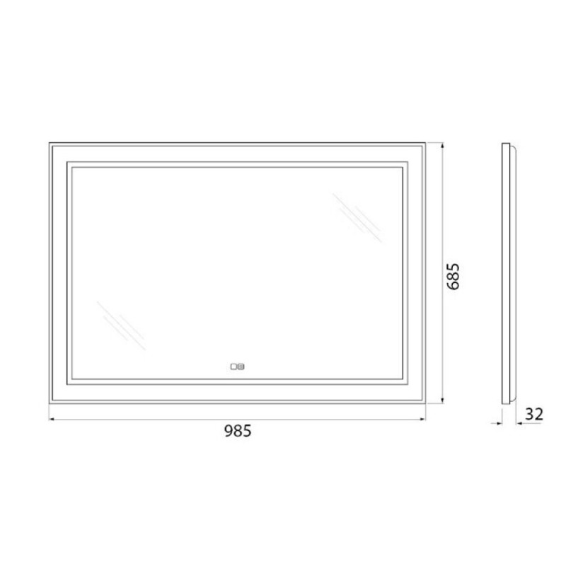 Зеркало BelBagno Kraft SPC-KRAFT-985-685-TCH-WARM 98.5 см, светодиодная подсветка, с сенсорным выключателем, с подогревом, сатин